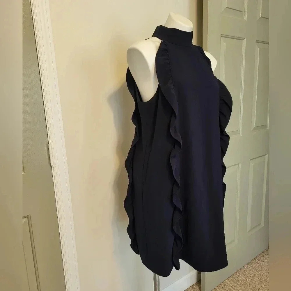 Ted Baker Halter Neck Lace Detail Torria Ruffled Navy Blue Tunic Dress(4)Large - Picture 3 of 11